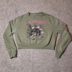 Ed Hardy Panther Tattoo Logo Pullover Cropped Sweatshirt Crop Women’s Medium
